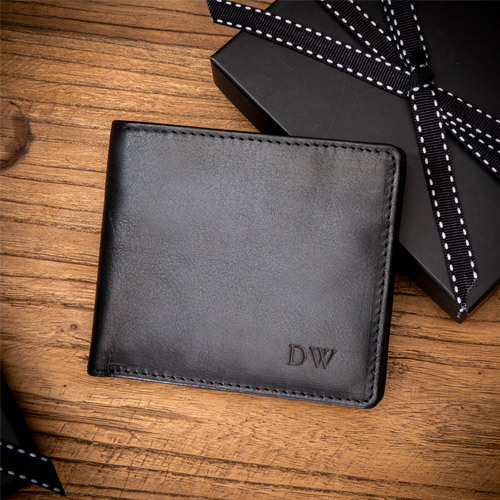 Personalised Black Leather Billfold Wallet